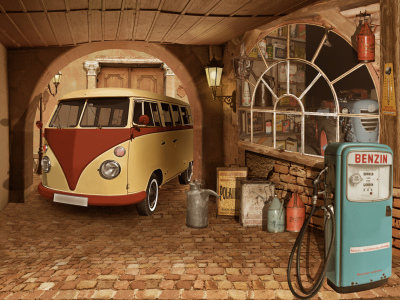 Bild-Nr: 11537040 Nostalgische Werkstatt mit Oldtimer Bus Erstellt von: Mausopardia