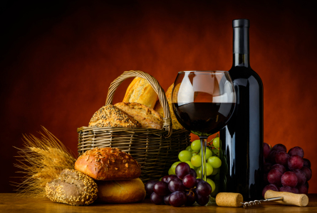 Bild-Nr: 11909386 Rotwein mit Brot im Rustikalen Stillleben Erstellt von: xfotostudio