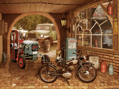 Bild-Nr: 11968845 Die Nostalgie Werkstatt mit Traktor und Motorrad Erstellt von: Mausopardia
