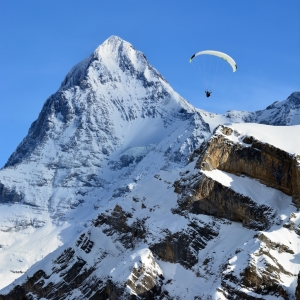 Bild-Nr: 11975656 Gleitschirmflieger vor dem Eiger Erstellt von: Bettina Schnittert