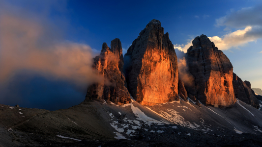 Bild-Nr: 12123599 Bergglühen an den Drei Zinnen zum Sonnenuntergang Erstellt von: StefanWille