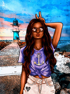 Bild-Nr: 12553548 Frau am Meer Leuchtturm Erstellt von: Bambis-Art