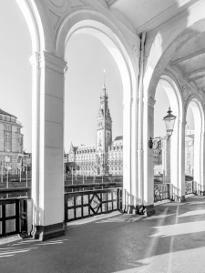 Bild-Nr: 12696663 Alsterarkaden und Rathaus in Hamburg - monochrom  Erstellt von: dieterich