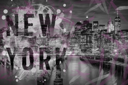 Bild-Nr: 12703473 MANHATTAN SKYLINE Abendstimmung - Typografie Erstellt von: Melanie Viola