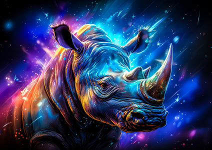 Bild-Nr: 12770716 Neon Nashorn KI Erstellt von: Steffen Gierok