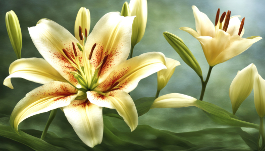 Bild-Nr: 12803191 Liliens Blüten und Knospen Weiß KI Erstellt von: XYRIUS