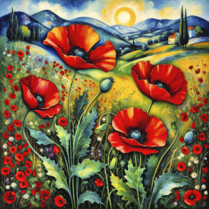 Bild-Nr: 12830576 Mohn Landschaft KI Erstellt von: XYRIUS
