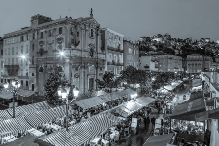 Bild-Nr: 12831506 Cours Saleya in Nizza bei Nacht - monochrom Erstellt von: dieterich