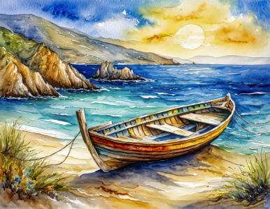 Bild-Nr: 12838179 Boot am Strand KI Erstellt von: XYRIUS