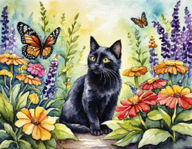 Bild-Nr: 12838573 Katze mit Schmetterling KI Erstellt von: XYRIUS