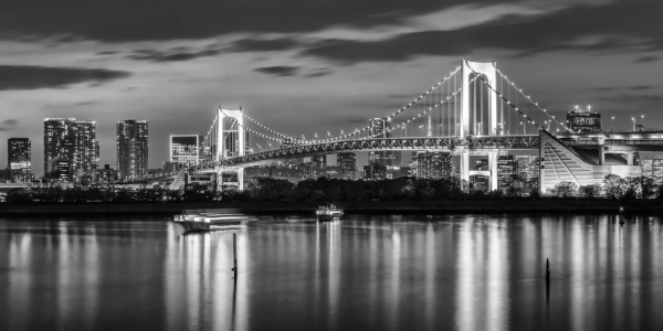 Bild-Nr: 12851218 Rainbow Bridge und Tokio Skyline - sw Panorama Erstellt von: Melanie Viola