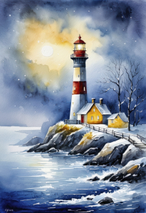 Bild-Nr: 12852357 Leuchtturm im Winter KI Erstellt von: XYRIUS