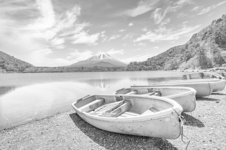 Bild-Nr: 12883637 Idylle am Shoji-See mit dem Fuji - monochrom Erstellt von: Melanie Viola