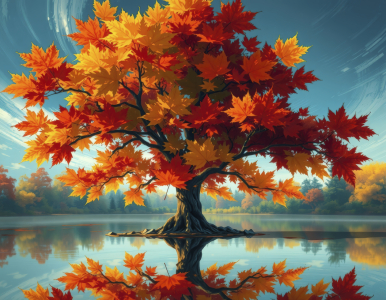 Bild-Nr: 12911468 Ahornbaum am See KI Erstellt von: XYRIUS