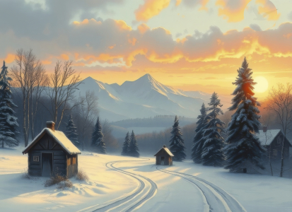 Bild-Nr: 12913059 Sonnenuntergang im Winterwald KI Erstellt von: XYRIUS
