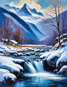 Bild-Nr: 12923463 Winterliche Landschaft mit Fluss KI Erstellt von: XYRIUS