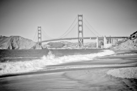 Bild-Nr: 12936639 SAN FRANCISCO Baker Beach mit Brücke - Monochrom Erstellt von: Melanie Viola