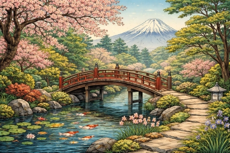 Bild-Nr: 12939301 Japanischer Garten mit Blick auf den Fuji KI Erstellt von: gabii40