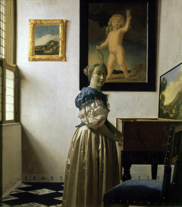 Bild-Nr: 30007925 Vermeer/Woman standing a.virginal/c.1672 Erstellt von: Jan Vermeer van Delft