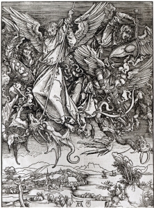 Bild-Nr: 31000390 St. Michael and the Dragon, from a Latin edition, 1511 Erstellt von: Dürer, Albrecht