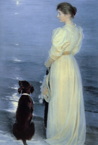 Bild-Nr: 31000738 Summer Evening at Skagen, the Artist's Wife with a Dog on the Beach, 1892 Erstellt von: Kroyer, Peter Severin