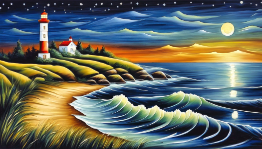 Bild-Nr: 12815657 Leuchtturm in der Nacht KI Erstellt von: XYRIUS