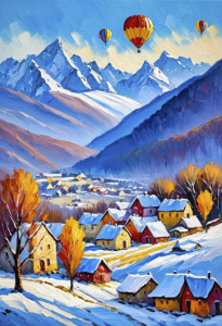 Bild-Nr: 12850089 Ballonfahrt über dem Dorf KI Erstellt von: XYRIUS