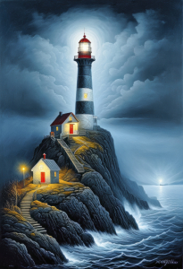 Bild-Nr: 12850733 Leuchtturm im Nebel KI Erstellt von: XYRIUS