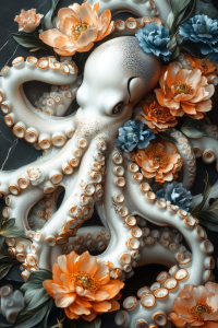 Bild-Nr: 12851369 Oktopus trifft Pfingstrosen KI Erstellt von: Steffen Gierok