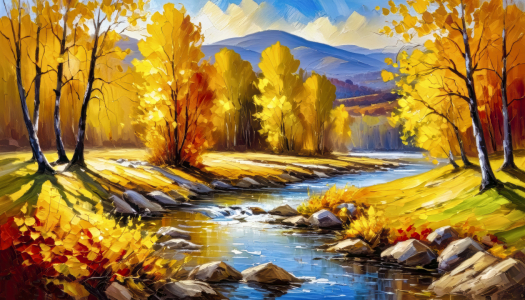 Bild-Nr: 12855432 Goldener Oktober am Fluss KI Erstellt von: XYRIUS