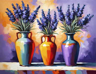 Bild-Nr: 12885777 Vasen mit Lavendelgewächs KI Erstellt von: XYRIUS