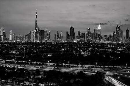 Bild-Nr: 12892076 Panorama Dubai - Skyline schwarz-weiß Erstellt von: uh-Photography