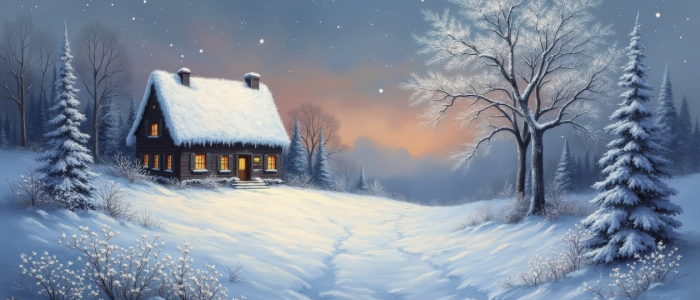 Bild-Nr: 12909293 Haus im Winter mit Sonnenaufgang KI Erstellt von: XYRIUS