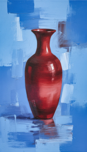 Bild-Nr: 12935153 Rote Amphore auf blauem Hintergrund KI Erstellt von: XYRIUS