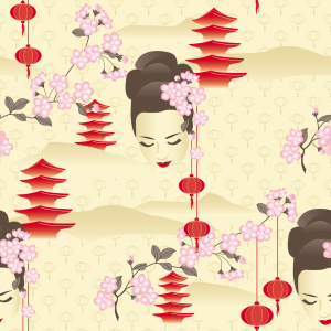 Bild-Nr: 9026115 Kirschblüten Geisha Rot Erstellt von: patterndesigns-com