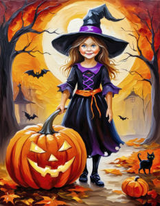 Bild-Nr: 12848853 Halloweenchen mit Kürbis KI Erstellt von: XYRIUS