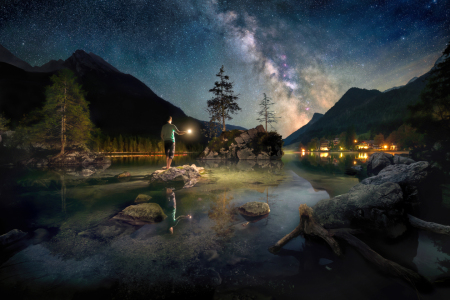 Bild-Nr: 12933126 Landschaft mit Mann am See in Bayern Hintersee Erstellt von: Smileus